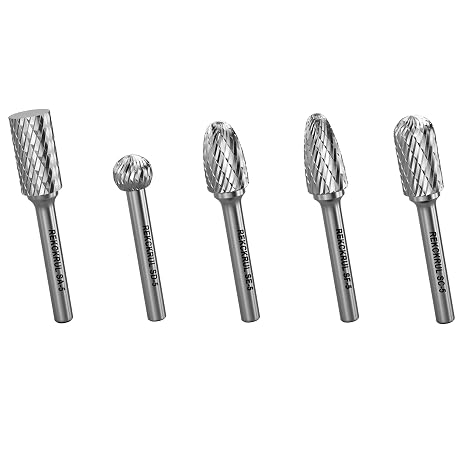 Professional 5 Pcs Tungsten Carbide Rotary Burr Bit Set 1/4" Shank | Double Cut Carbide Burr Metal Wood Steel Durable Die Grinder Accessory for Deburring, Engraving & Polishing