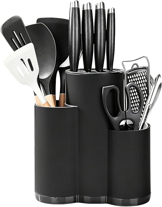 Universal Knife Block Without Knives, 3-in-1 Detachable Knife Holder with Scissors Slot, Space Saving Kitchen Cutlery Holder Round Knives Stand for Countertop Storage