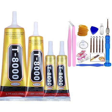 T8000 Glue Clear with Precision Tip for Cell Phones Mobile Repair Kits Electronics LCD Computer Watch Speakers Tablet Earbuds, 4Pcs 15ML 50ML 110ML Transparent T-8000 Adhesive Craft Rhinestone Jewelry