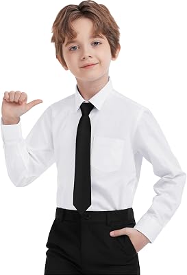 Boys Dress Shirts Long Sleeve, Boys Button Down Shirt Wrinkle-Free for Formal & Casual Not Tie