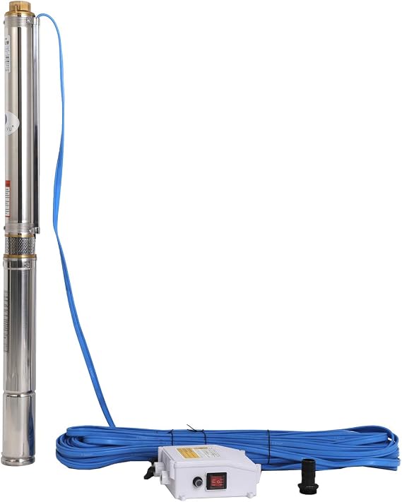 Submersible Pumps 3" OD Pipe 220-240V/60HZ 0.55KW 0.75HP Stainless Steel 1" Outlet Submersible Bore Pump Deep Well Pump with Control Box for Farm Irrigation