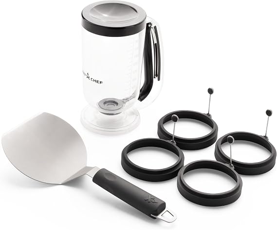 Camp Chef Breakfast Kit - Flat-Top Griddle Accessories Includes Pancake Batter Dispenser, Griddle Spatula & 4 Egg Rings