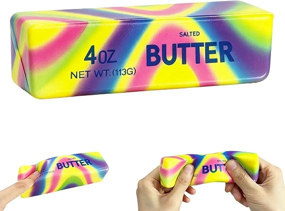 Colorful Butter Squishy Rainbow Butter Squeeze Toys Butter Squishies Stress Ball Sensory Stress Cube for Anxiety Relief for Kids & Adults Age 6+ (b+p)