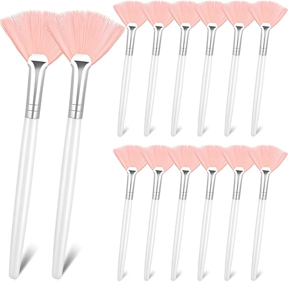Patelai 14 Pieces Facial Fan Mask Brushes, Pink