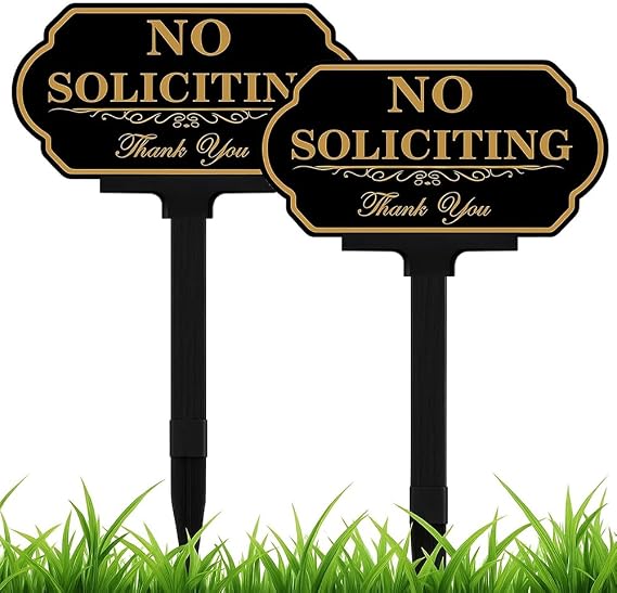 2 Pack No Soliciting Yard Sign for House, 14x7 In Aluminum Sign with Stake