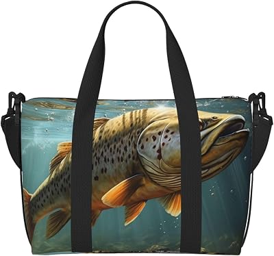 Sports Gym Bag for Women Men Travel Duffel Bag Tote Fly Fish Weekender Bag Canvas Carry on Overnight Bag for Travel Swimming Fitness Workout Sports Duffle Bag