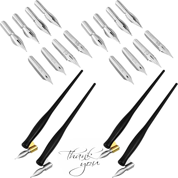 Zonon 2 Sets Oblique Calligraphy Dip Pen Set, Includes 2-in-1 Calligraphy