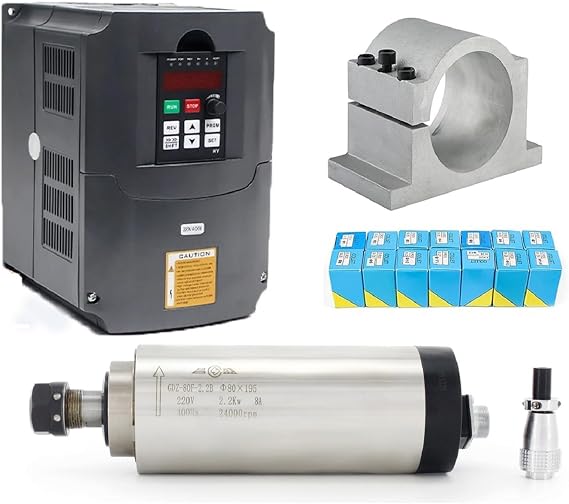 RATTMMOTOR CNC Spindle Motor Set 2.2 kW 220 V Air-Cooled Spindle Motor CNC Milling Spindle ER20 and 2.2 kW 220 V VFD Frequency Converter and 80 mm Bracket Clamp for CNC Milling Machine