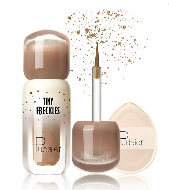 Pudaier Freckle Pen - Waterproof Faux Freckle Stamp Pen With a Silicone Puff, Liquid Freckle Natural-Looking Freckle Makeup, Long-Lasting Magic Fake Freckles Marker for Sunkissed Makeup, 03 Coffee