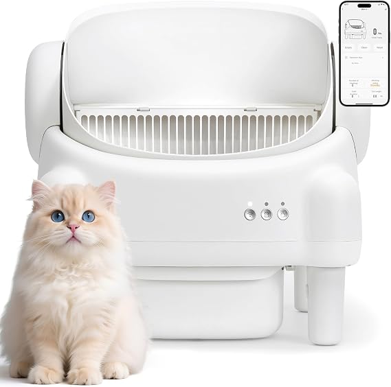 Automatic Cat Litter Box,Self Cleaning Litter Box for Multiple Cats with Open Top Design, App Control, Safety Protection, Ultra-Quiet,Easy Setup,Gray