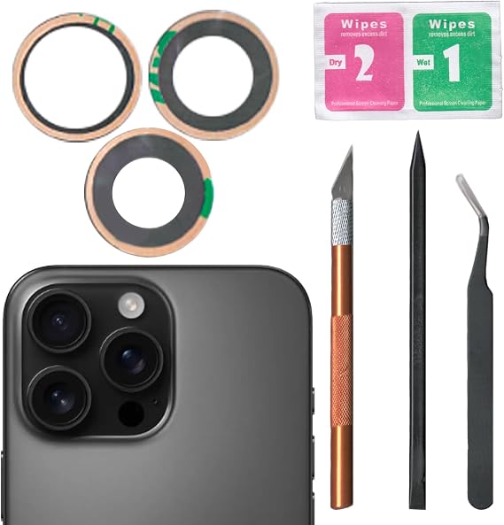 16 Pro/16 Pro Max Camera Lens Glass Replacement for iPhone 16 Pro/16 Pro Max ,16 Pro/16 Pro Max Back Rear Camera Lens Replacement with Pre-Installed Adhesive, Back Glass Camera Lens,Repair Tool Set