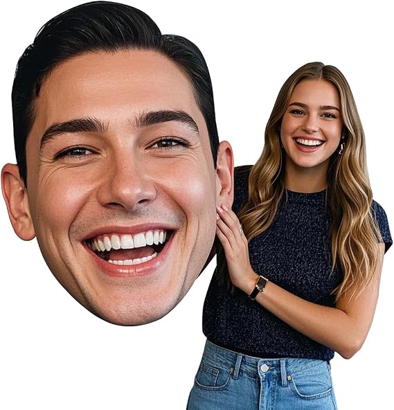 Custom Big Head Cutout with Your Photo, Fun Face Cardboard Cutout, Personalized Cardboard Contour Cuts for Parties, Weddings, Family Events, Durable, Big Face with Sticks, 18'' to 36", 1 PC