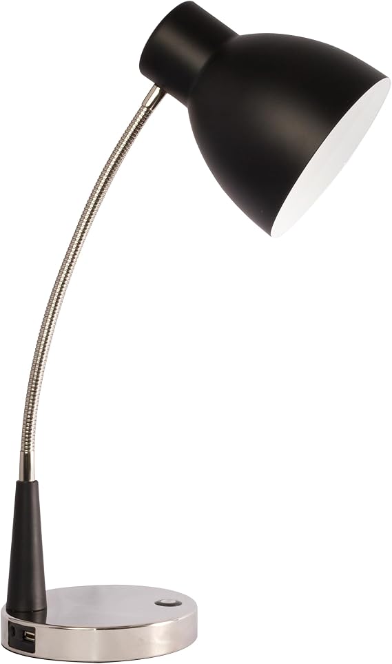 OttLite Adjust LED Desk Lamp with USB Port, Black and Silver | 3 Color Temperature Modes | ClearSun LEDs Reduce Eyestrain | Adjustable Flexible Neck 3"-22"