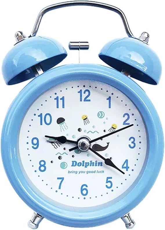 Retro Loud Alarm Clock Double Bell Mechanical Key Winding Silent Pointer Alarm Clock Night Light Cuicui Color: Blue