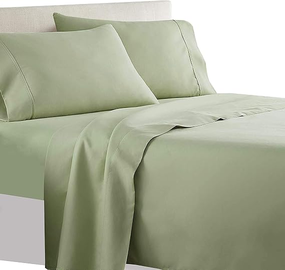 Xtream Fabric 600 Thread Count Cotton-Full XL Sage Solid Flat Bed Sheet with 2 Pillow Cases Xtreme Design 100% Long Staple Combed Cotton,Breathable Super Soft Comfortable Flat Bed Sheets