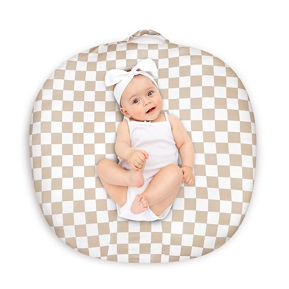 DILIMI Newborn Lounger Cover, Soft Comfortable Baby Lounger Slipcover for Infant Lounger Pillow, Light Brown Checkerboard (Lounger Not Included)
