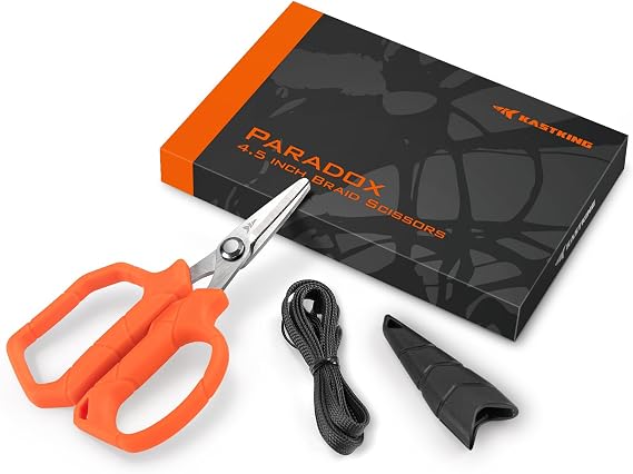 KastKing Paradox 4.5 inch Fishing Scissors | Stainless Steel Precision Fishing Line Cutters With Non-Slip Grip, Protective Sheath, Neck Lanyard, Scissors for Braided Line