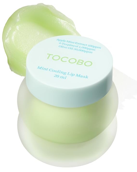 TOCOBO Mint Cooling Lip Mask Cooling Relief Lip Sleeping Mask for Dry, Irritated Lips Apple Mint + Tea Tree-Derived 4-Terpineol & Olive Oil Soft Melting Texture, Fresh Herb Scent, 0.68 oz.