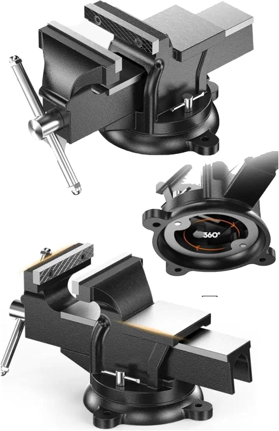 German Model Pro Steel Arm 100 Mm 4" 360" Rotating Base Forged Steel Fixed Bench Table Clamp...