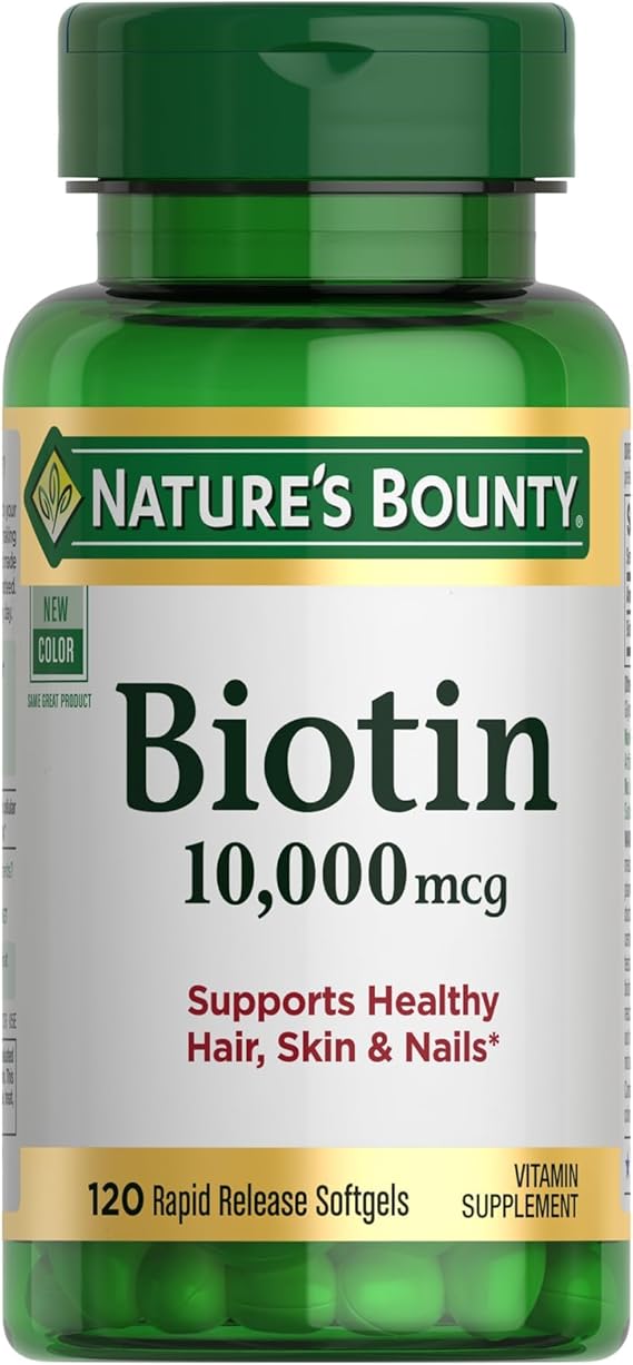Nature's Bounty Biotin Hair Skin and Nails Vitamins, 120 Softgels | Supports Healthy Hair, Skin and Nails, 10,000mcg