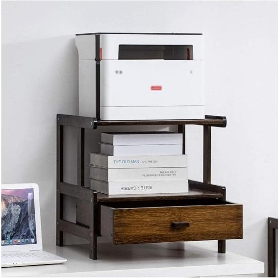Printer Table Double-Layer Printer Stand, Fax Machine Scanner Stand with 1 Drawer, Printer Storage for Small Space, Multi-Purpose Shelf Storage Shelve
