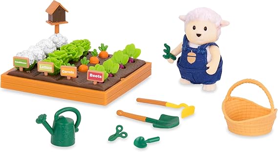 Li'l Woodzeez 31 Pieces Garden Playset with Sheep Figure Pretend Play Gardening Tools & Accessories for 3+ Years Fun Doll Playset for Creative Imaginative Play