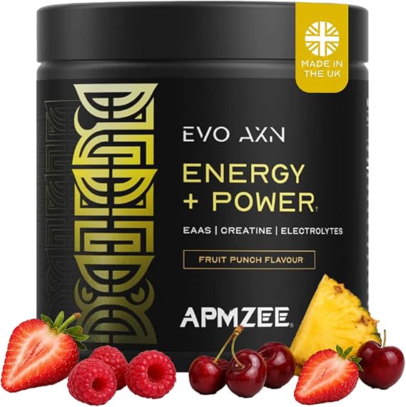 EVO AXN Pre & Intra Workout Powder - Fruit Punch 330g (~30 Servings) | Creatine Monohydrate + Full EAAs + Electrolytes | Natural Colours | Boosts Strength, Hydration | UK-Made