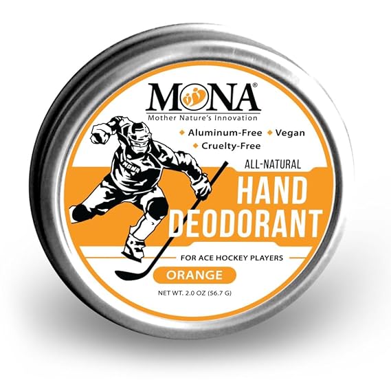 MONA BRANDS All Natural HAND DEODORANT for Ace Hockey Players | For athletes who wear gloves | Vegan, Non-GMO, and Cruelty free | ORANGE Scent | 2.0 oz. (1 Unit ORANGE, Full Size (2.0 oz.))