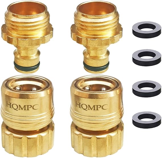 HQMPC Garden Hose Quick Connect Brass Hose Quick Connect Fittings For Garden Watering 3/4" GHT (2 SETS, No Pb)