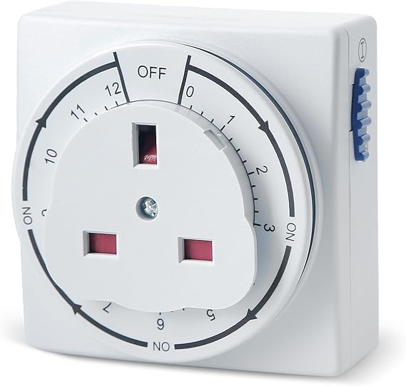 Countdown Indoor Mechanical Timer, Indoor Timer Plug Socket UK, 12 Hour, Maximum Load 13A 3200W, Square, 1 Pack