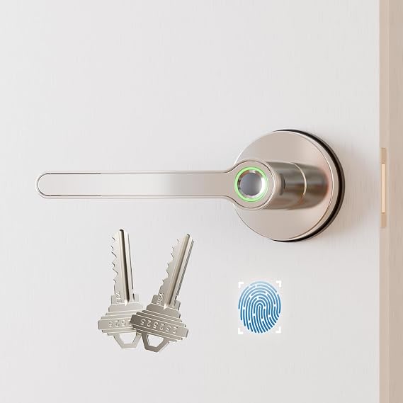 Blusafe Breeze Fingerprint Door Lock Door Knob Keyless Entry Door Lock with Handle for Home Hotel Office Apartment Bedroom (Breeze Rose (Satin Chrome))