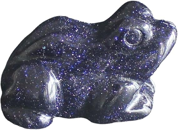 Hand Carved Gemstone Jasper Crystal Frog Figurine Animal Carving Statue Office Home Decor 1.5'' (Blue Goldstone)