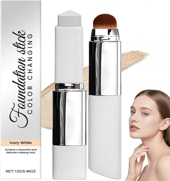Cha/rtming Color Changing Foundation Stick,Full Coverage Cream Foundation with Brush,Cream Stick Korean Fou/ndation S/tick,Hydrating Colour Changing Fou/ndation Sti/ck for All Skin Types(Ivory)