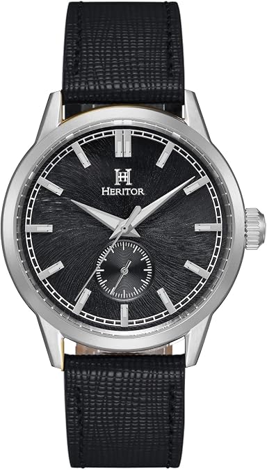 HERITOR Argento Automatic Watch for Men 44mm Men's Watch with Jeweled Automatic Movement, 316L Stainless Steel Case, Genuine Leather Strap