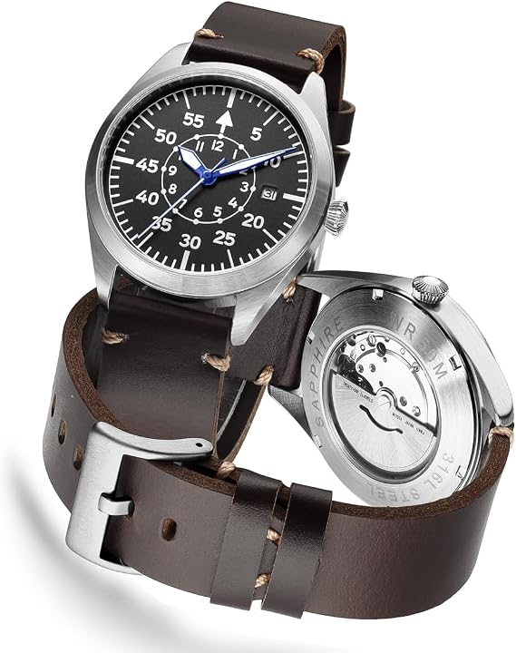 Boyarca Pilot Watch Men's Aviator Wrist Watch Japan Automatic Movement Mechanical Watches Stainless Steel Case Flieger Timepieces with Luminous Waterproof