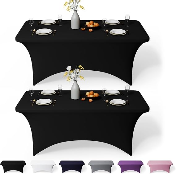 GFCC 4FT Spandex Table Covers 2 Pack, Black Fitted Table Cloth