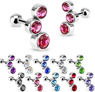 316L Surgical Steel Triple CZ Bubble Gem Set TragusCartilage WildKlass Piercing Stud