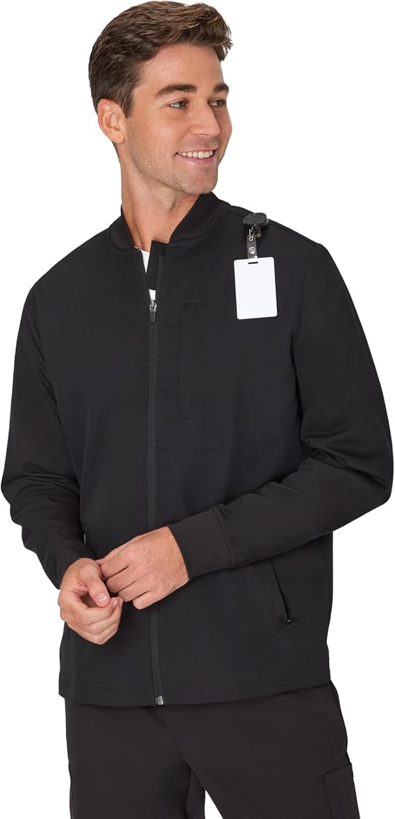 Hanes Mens Scrubs Healthcare Jacket, Zip-up Scrub Jacket for Men, Moisture-wicking & Odor Control