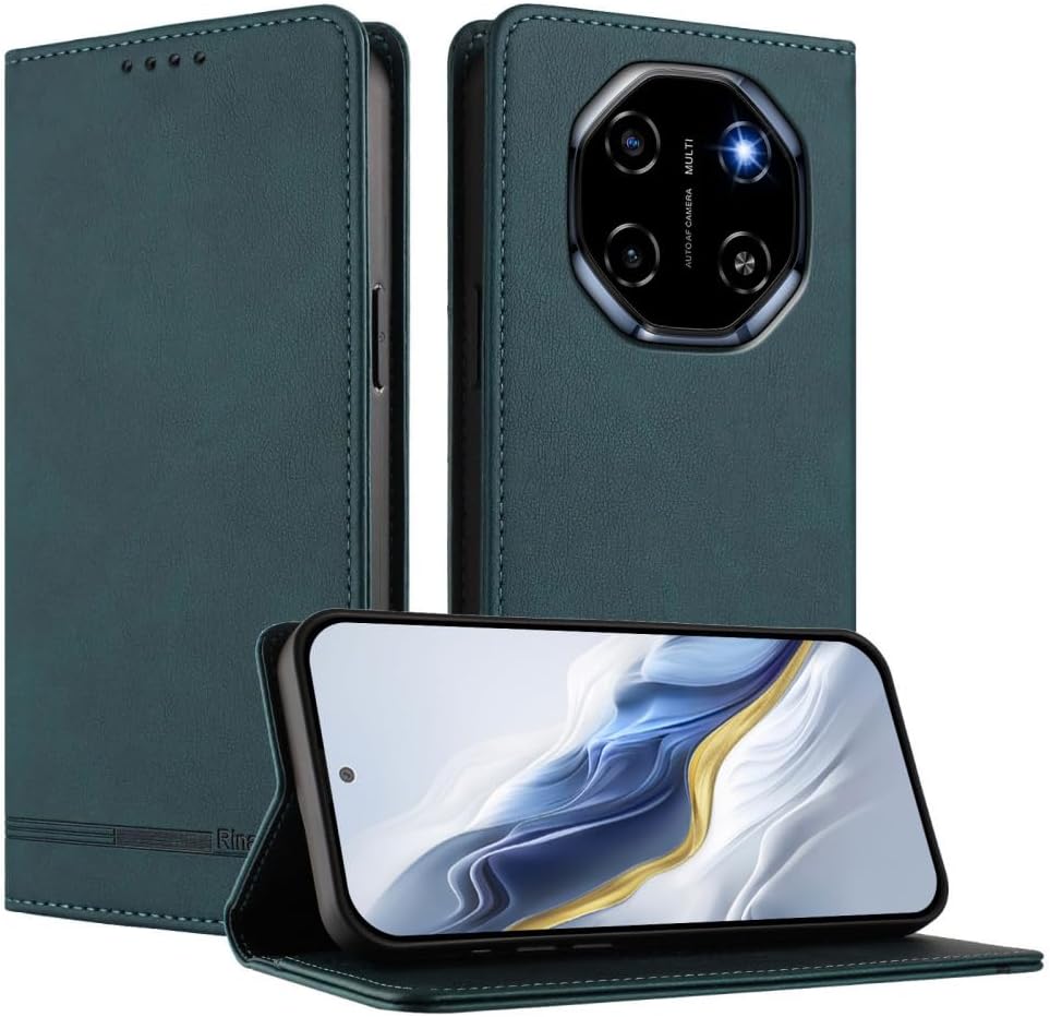 Leather Wallet Case for Infinix GT 50 Pro 5G, Premium PU Business Flip case with Card Slots, Magnetic Closure, Shockproof Protective Cover. Dark Green