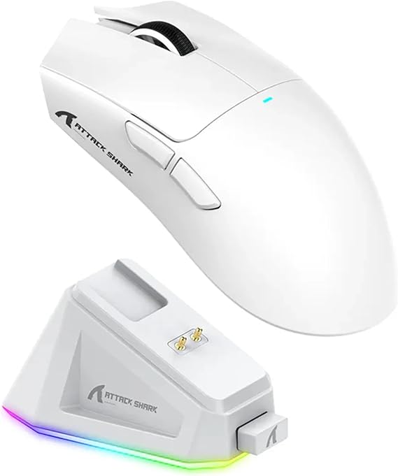 ATTACK SHARK X11 Kablosuz Gaming Mouse – Manyetik Şarj İstasyonlu, PixArt PAW3311 Sensör, 22000 DPI, BT/2.4G/Kablolu Üçlü Mod, Ofis ve Oyun için Uygun, Windows/Xbox/PS/Mac Uyumlu – White