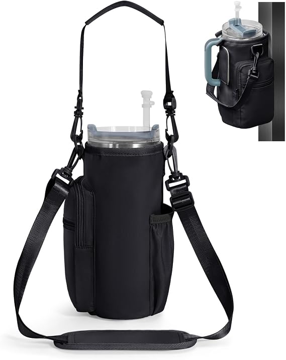 sportsnew 40oz Water Bottle Carrier Bag, Insulated Tumbler Holder with Phone Pocket & Adjustable Strap, Compatible with Stanley Cup, Leak-Resistant Bottle Pouch with Straw Cover