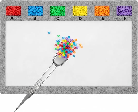 Bead Mat with Bead Scoop and Tweezers, 11.4x8inch Beads Design Board Felt Tray Pad with Grids Surface Flocking Beading Mat for Jewelry Making Art Crafts Supplies