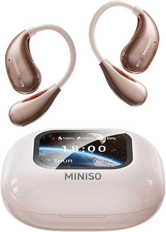 MINISO M95 Translation Earbuds Real Time Open Ear Earbuds, AI Translator Earbuds 135 Languages Over The Ear Earbuds with Touch Screen Display Bluetooth 5.4 OWS Headphone fit iOS & Android White