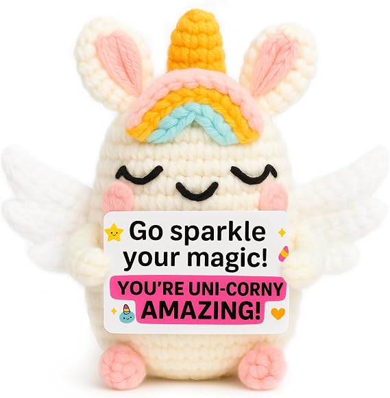 Birthday Unicorn Gifts for Women Girls, Positive Crochet Animals Emotional Support for Friends Daughter Coworkers Mom