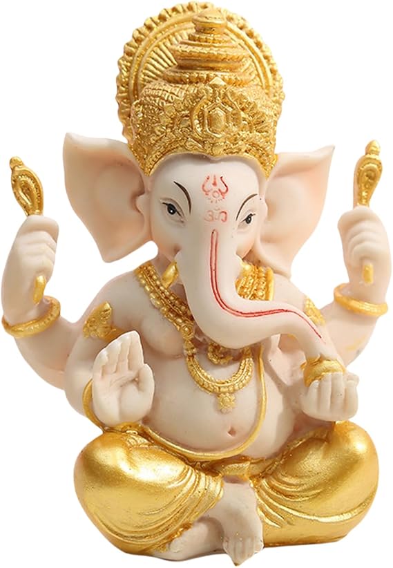 Elephant God Ganesha- Indian Lord Ganesh Statue Elephant God Figurine Luck and Wealth Hindu Buddha Sculpture Ornament Gifts for Home Decoration- (Gold + Beige Large)