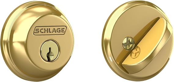 Schlage Single Cylinder Front Door Deadbolt, Bright Brass