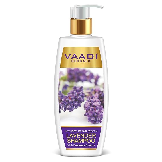 Vaadi Herbals Lavender with Rosemary Extract Shampoo - Intensive Repair Shampoo - ALL Natural - Paraben Free - Sulfate Free - Scalp Therapy - Suitable for All Hair Types - 11.8 Ounces