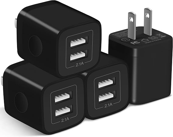 USB Charger Block, 4Pack 2.1A Dual Port USB Wall Charger Plug Power Adapter