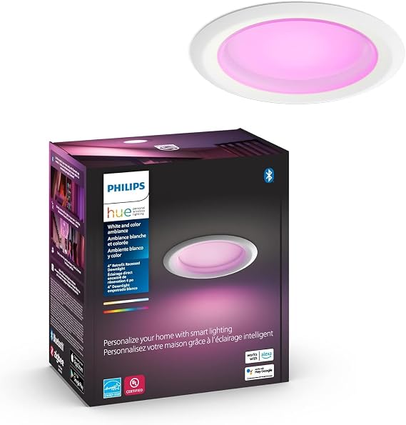 Philips Hue Smart Retrofit Recessed Lighting 4 inch - White and Color Ambiance Color-Changing Light - 850 Lumen - Control with Hue App - Compatible with Alexa, Google Assistant, Apple Homekit - 1 Pack