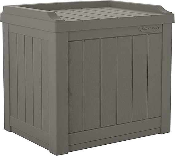 Suncast Outdoor Storage Box - 22 Gallon Stone Gray Resin Outdoor Deck Box with Seat, Weatherproof Patio Storage Bin Container for Keeping Cushions, Tools, Towels for Pool, Yard, Garden